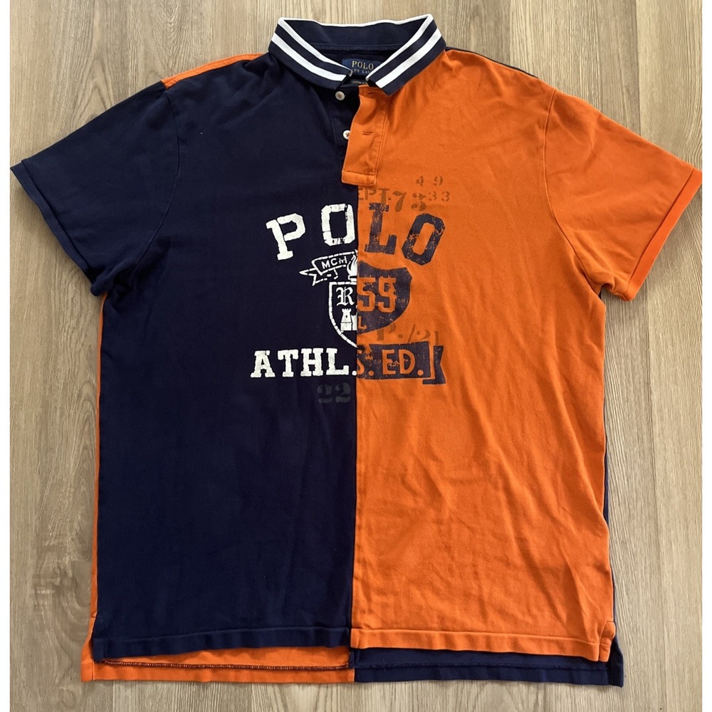 Polo Ralph Lauren Custom Slim Navy and Orange Colorblock Men's Polo Shirt XL